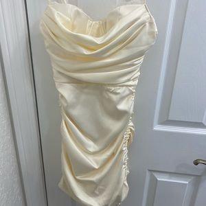 All for u lace trim satin mini dress oysterwhite